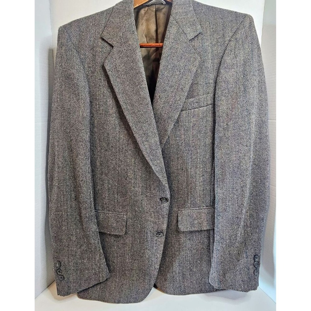 Men's Henry Grethel Blazer Jacket Gray Brown Herringbone Wool SZ 42ish READ